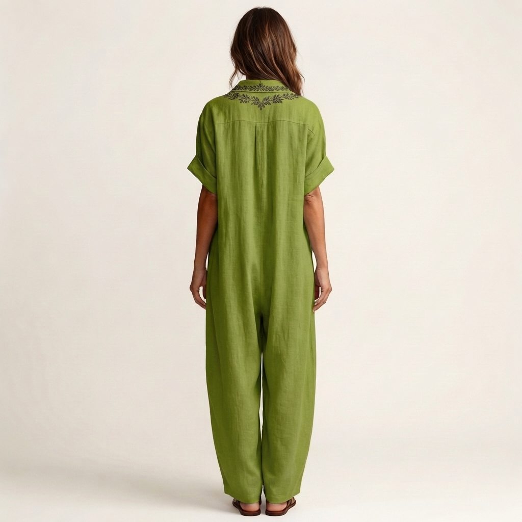 Amarina | Vestito maxi in lino ricamato con scollatura a V