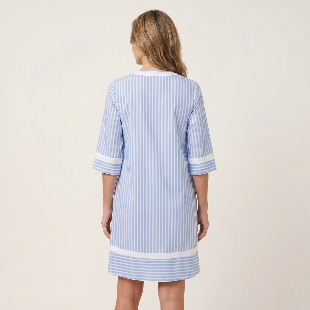 Sanina | Abito in cotone a righe con bordo a contrasto, scollo a V, taglio dritto
