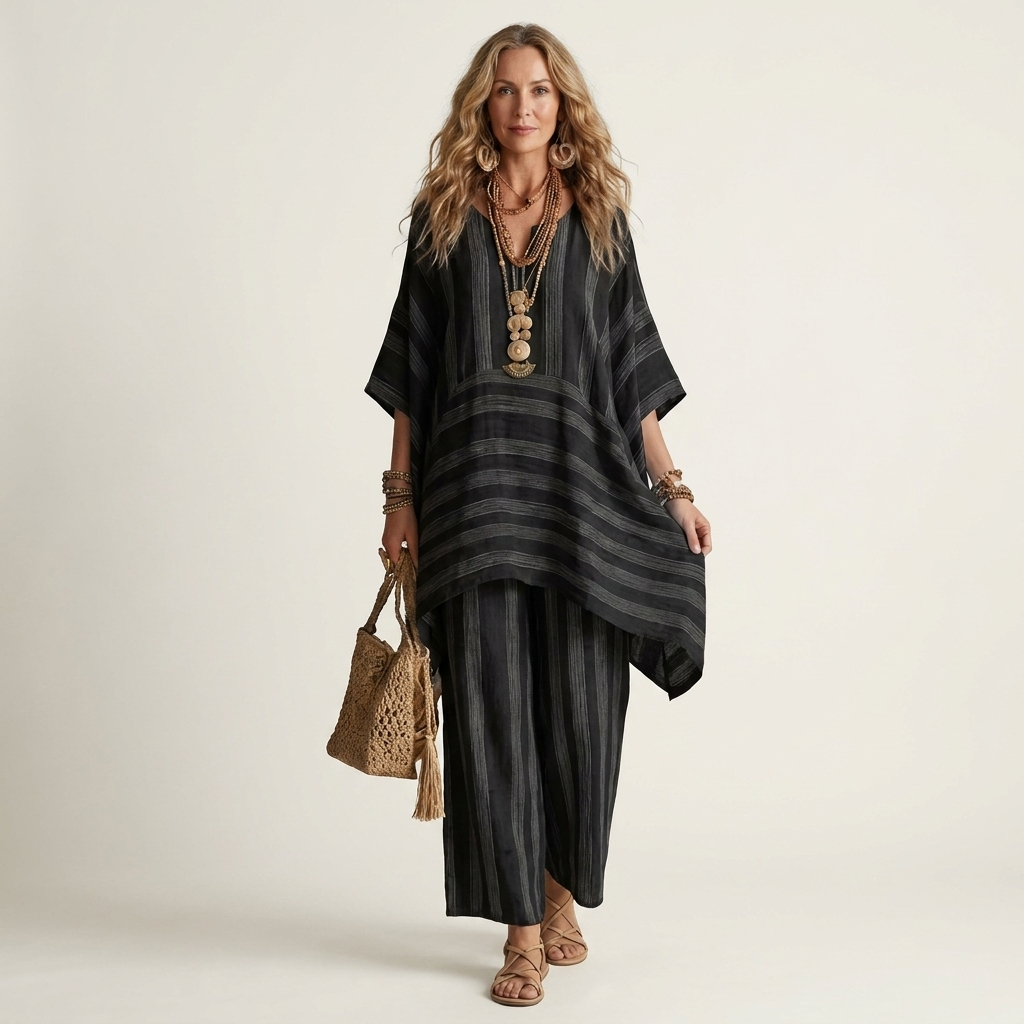 Kiara | Set di due pezzi in cotone-lino a righe