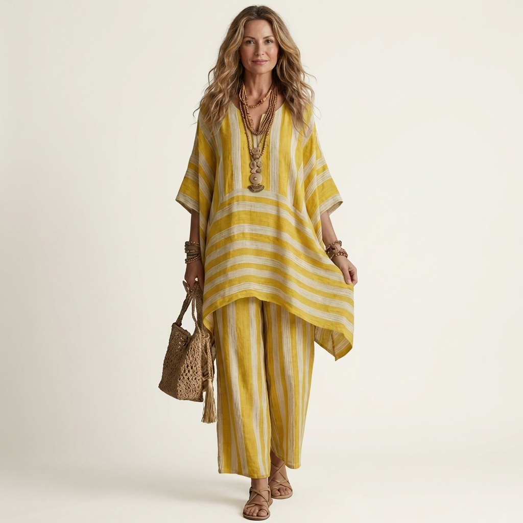 Kiara | Set di due pezzi in cotone-lino a righe