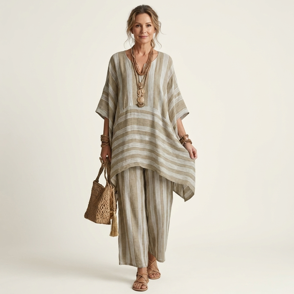 Kiara | Set di due pezzi in cotone-lino a righe