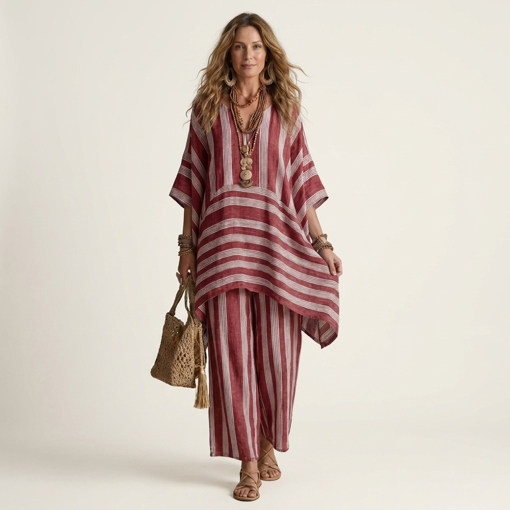 Kiara | Set di due pezzi in cotone-lino a righe