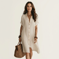 Nidalie | Vestito midi camicia in cotone-lino con polsini arrotolati