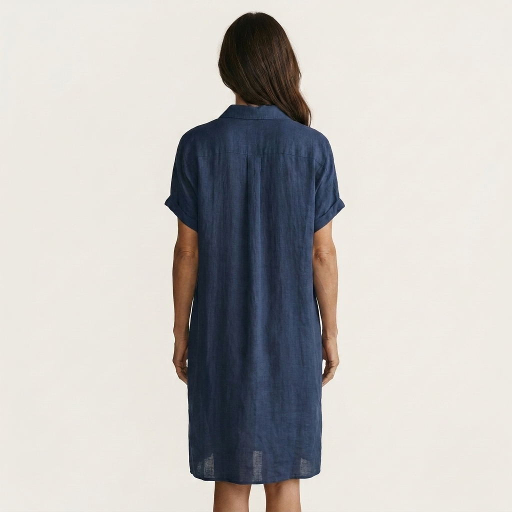 Nidalie | Vestito midi camicia in cotone-lino con polsini arrotolati
