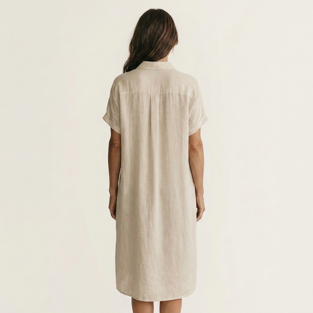 Nidalie | Vestito midi camicia in cotone-lino con polsini arrotolati
