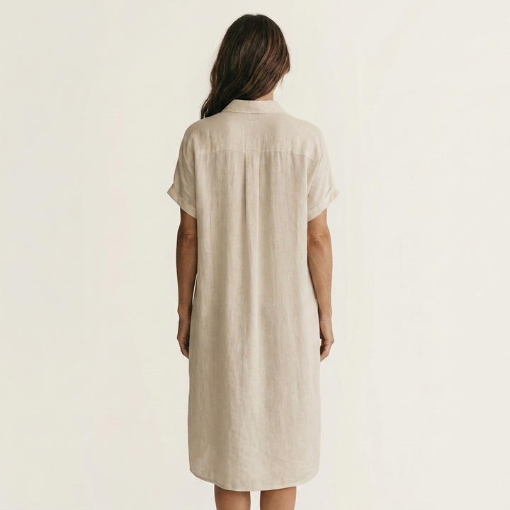 Nidalie | Vestito midi camicia in cotone-lino con polsini arrotolati