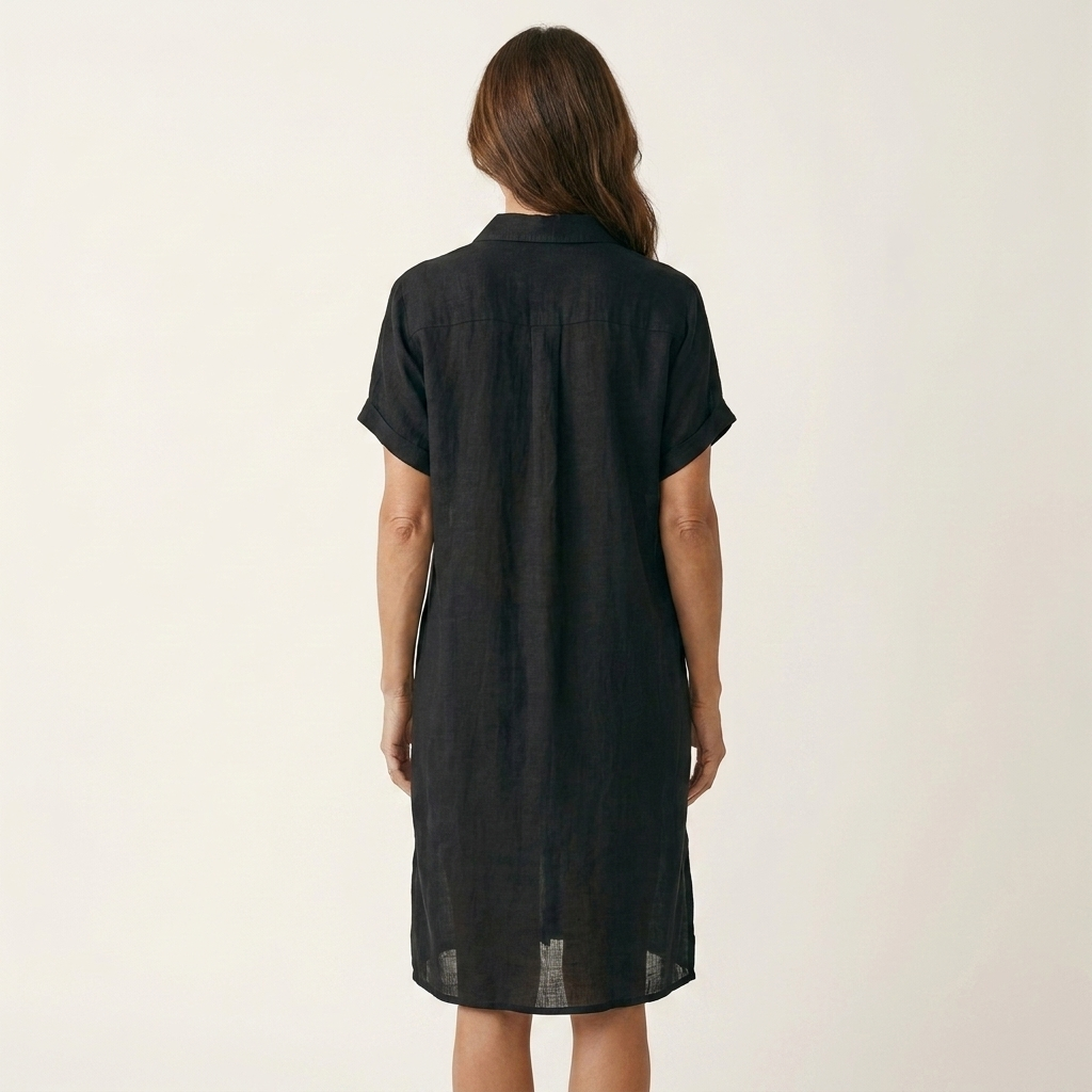 Nidalie | Vestito midi camicia in cotone-lino con polsini arrotolati