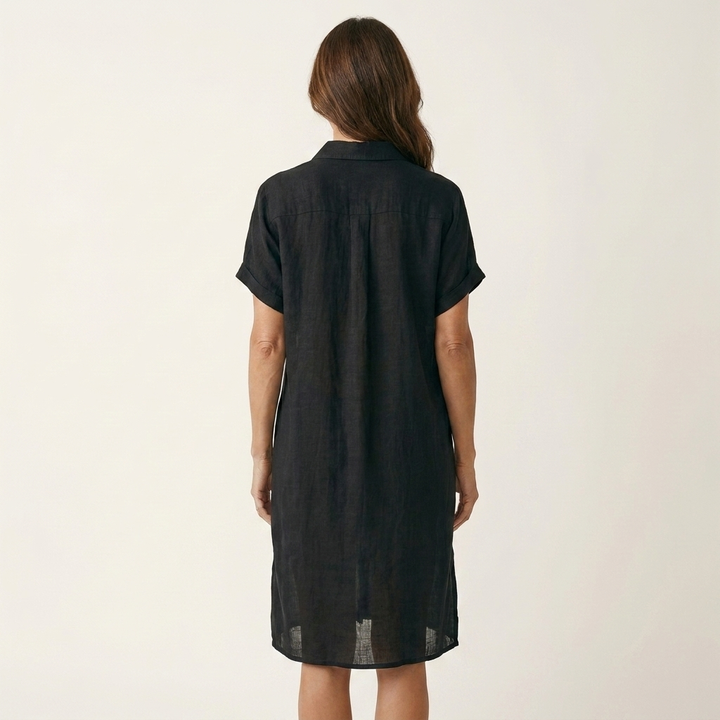 Nidalie | Vestito midi camicia in cotone-lino con polsini arrotolati