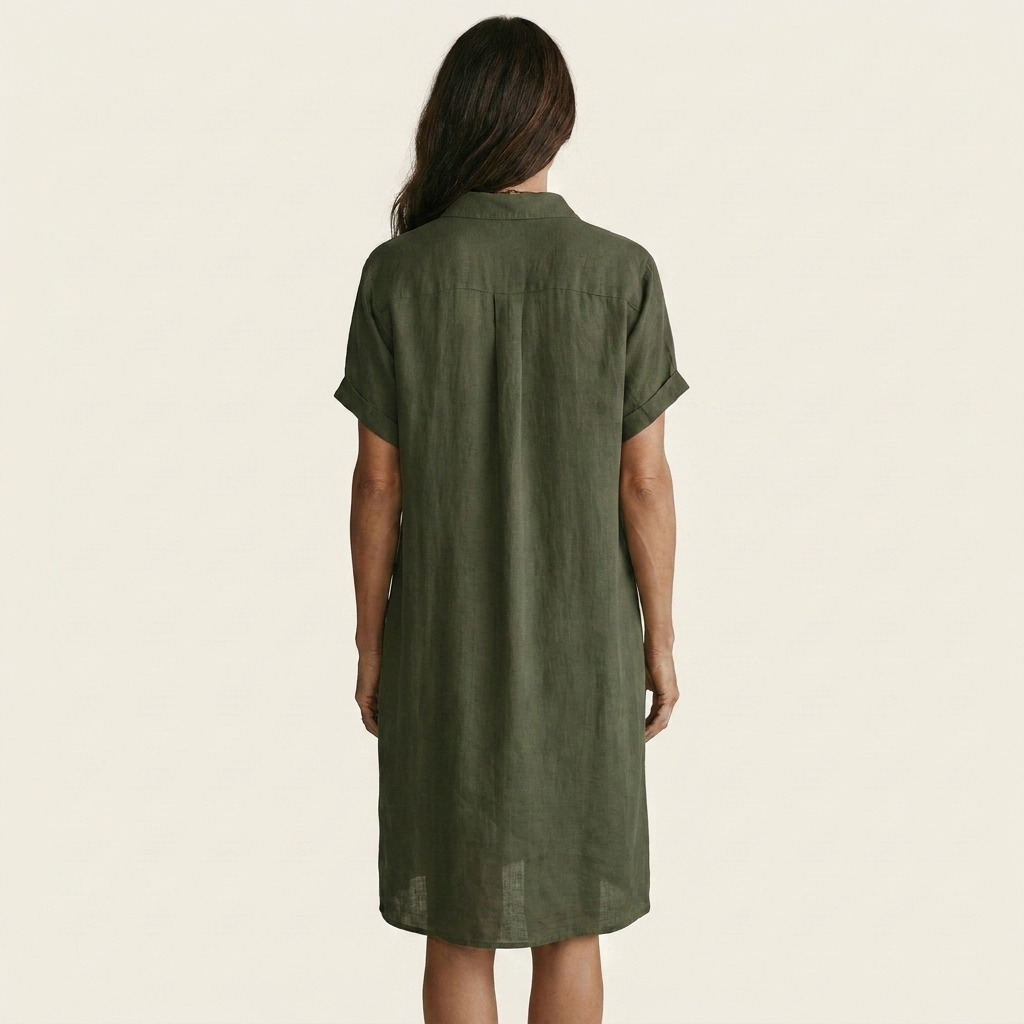 Nidalie | Vestito midi camicia in cotone-lino con polsini arrotolati