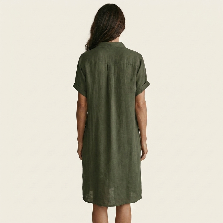 Nidalie | Vestito midi camicia in cotone-lino con polsini arrotolati