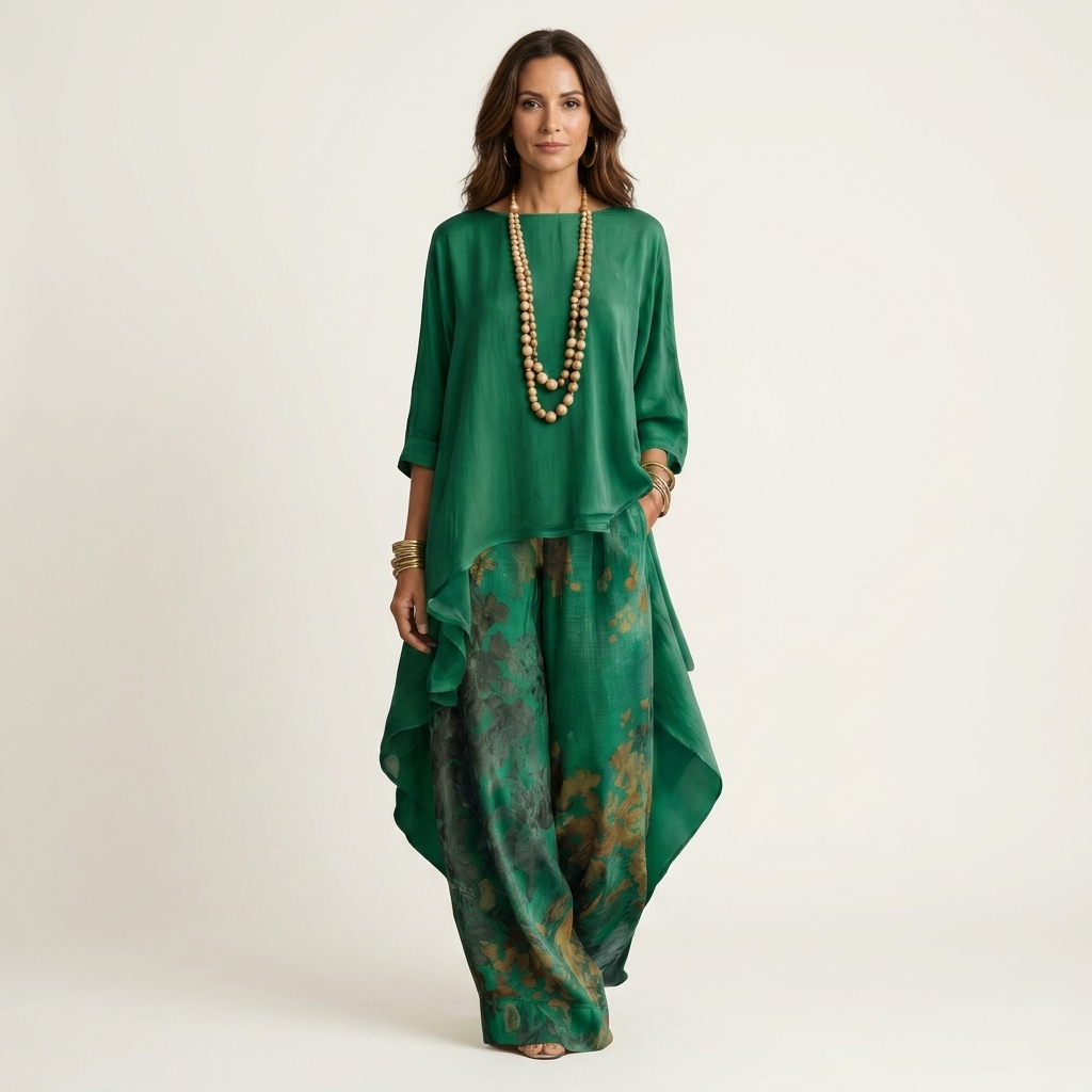Cariola | Set da due pezzi in cotone-seta con tunica asimmetrica