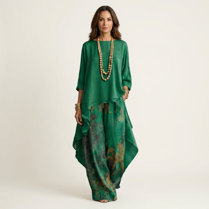 Cariola | Set da due pezzi in cotone-seta con tunica asimmetrica