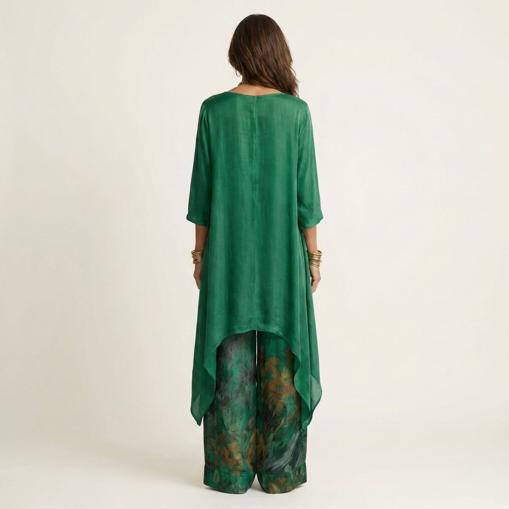 Cariola | Set da due pezzi in cotone-seta con tunica asimmetrica