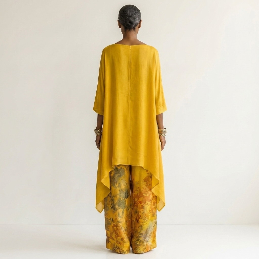 Cariola | Set da due pezzi in cotone-seta con tunica asimmetrica