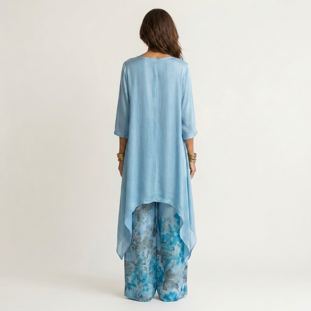Cariola | Set da due pezzi in cotone-seta con tunica asimmetrica