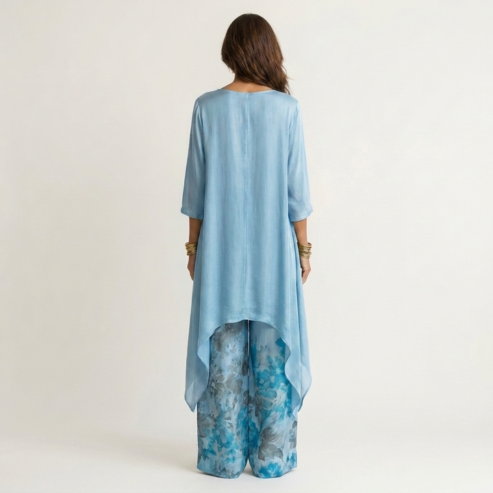 Cariola | Set da due pezzi in cotone-seta con tunica asimmetrica