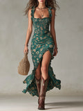 Zara | Abito lungo floreale in stile bohemien con arricciature e spacco laterale