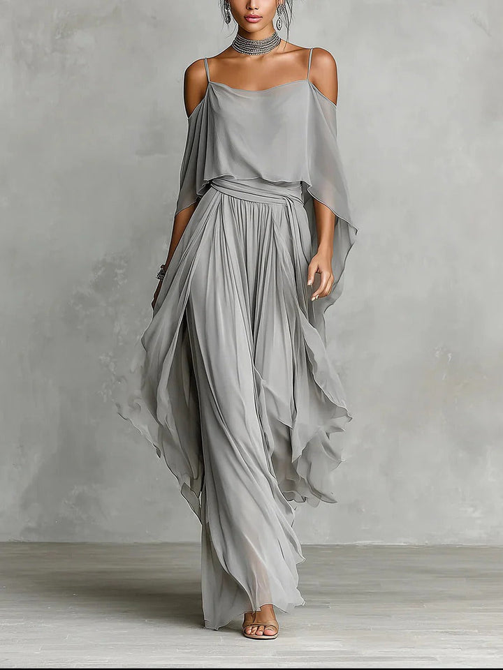 Isabela | set fluido grigio con top a spalline sottili e pantaloni leggeri