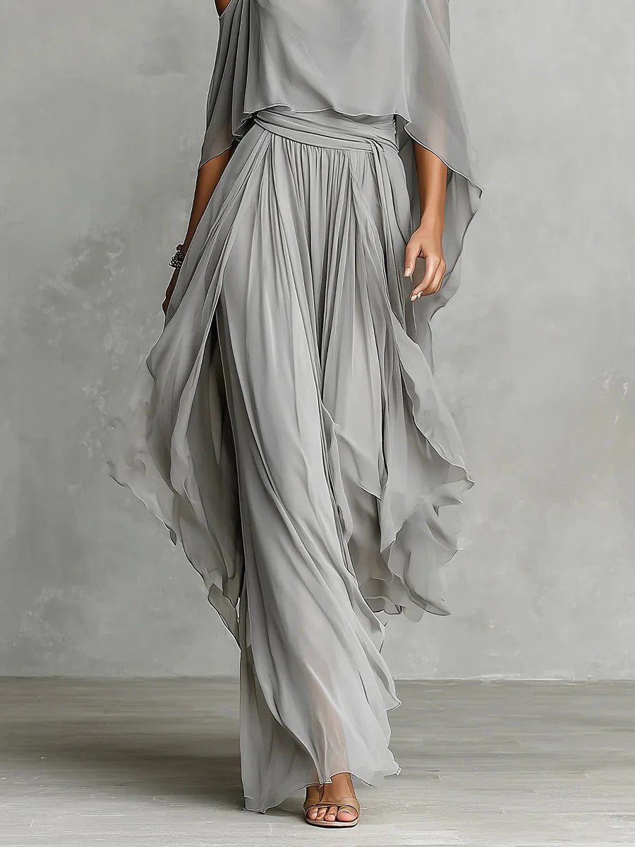 Isabela | set fluido grigio con top a spalline sottili e pantaloni leggeri
