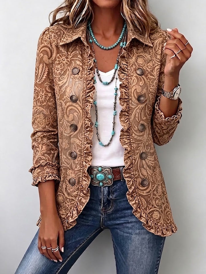 Vyclara | Giacca vintage con stampa floreale bohemiana e volant