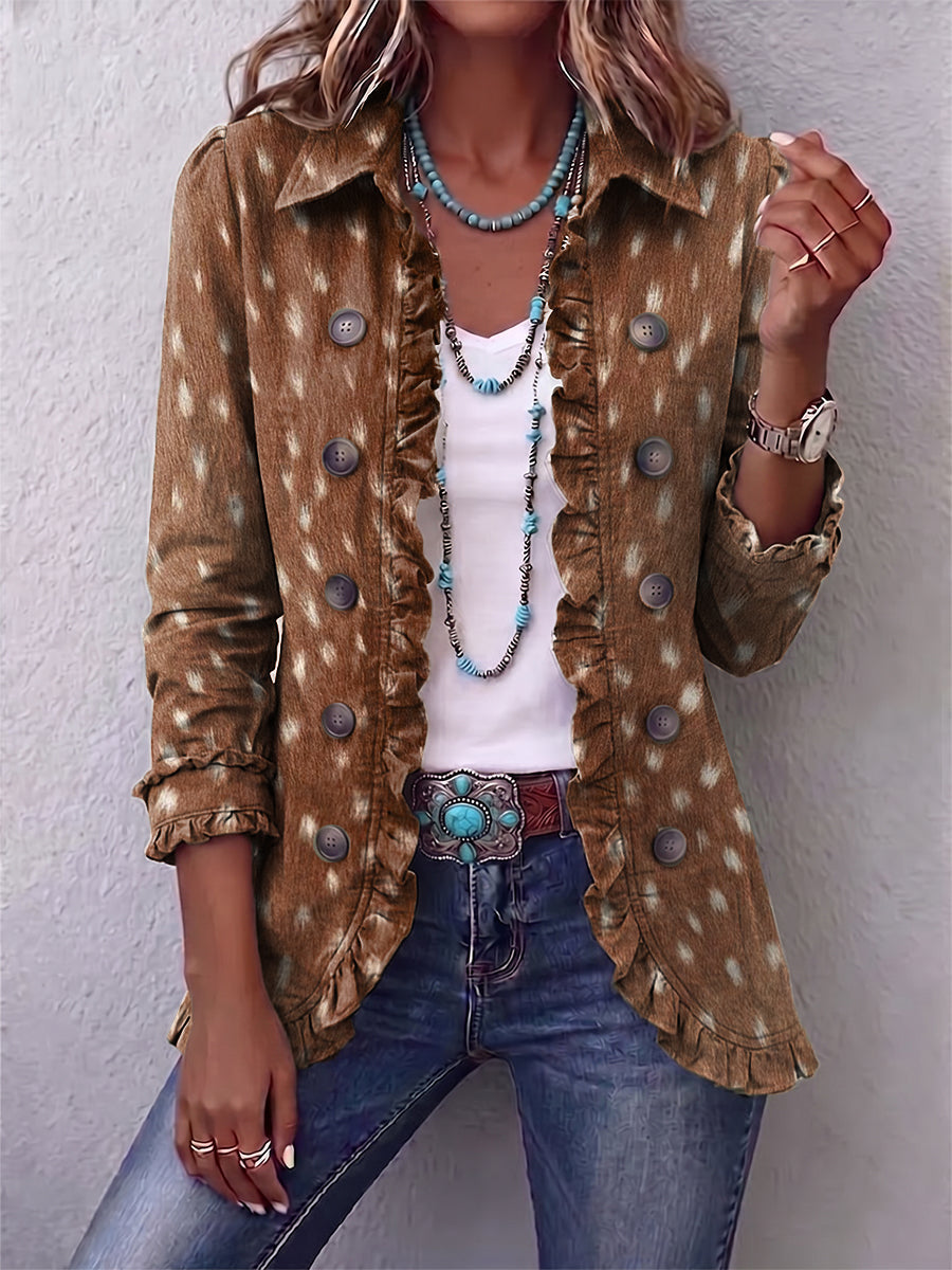 Nolinda | Giacca bohemien con stampa animalier e volant
