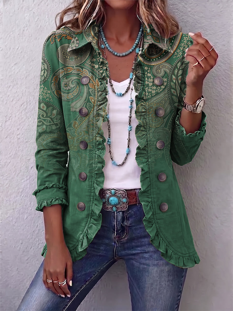 Jemara | Giacca bohemiana con stampa Paisley e balze