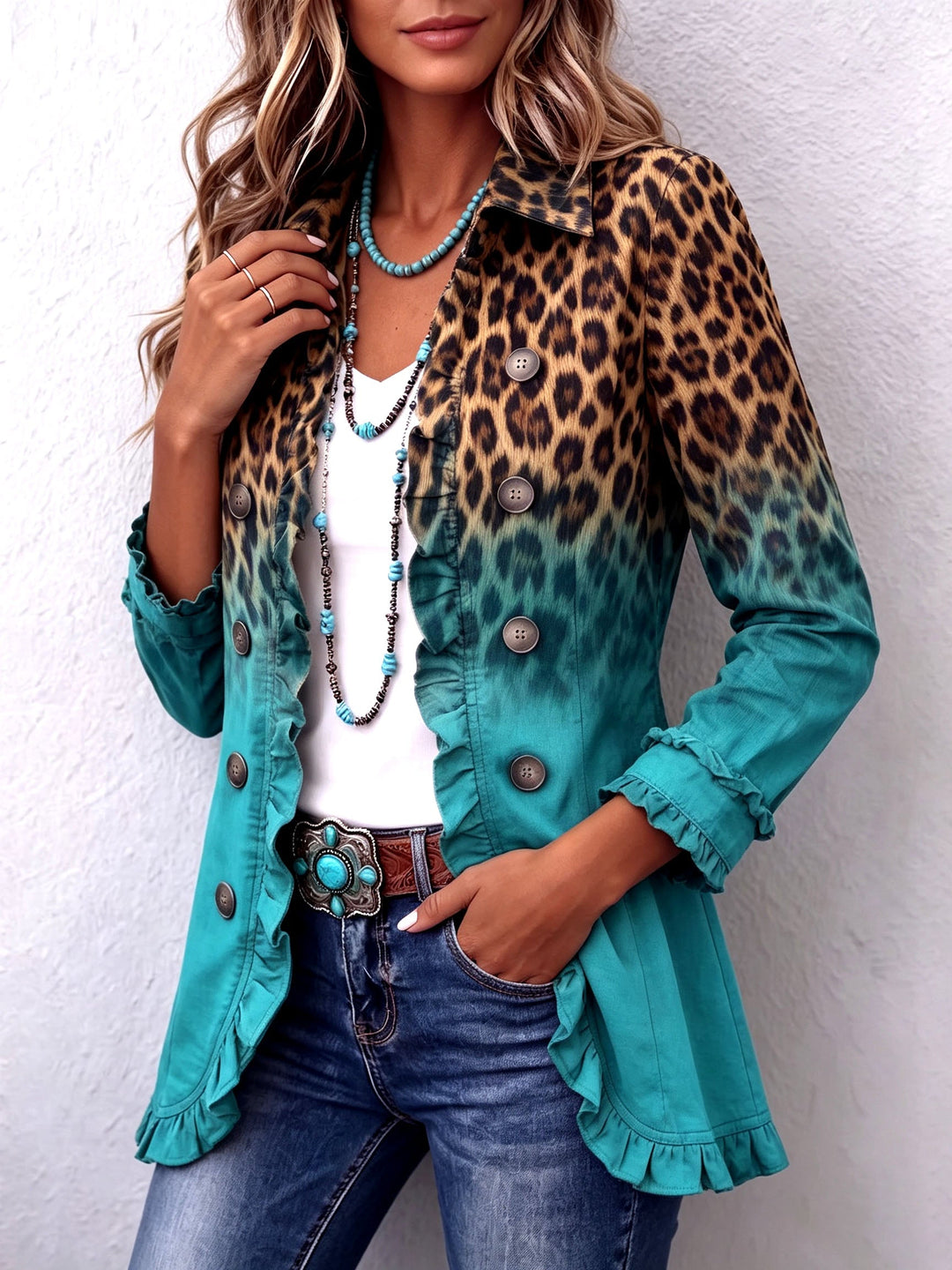 Elspeth | Blazer leopardato con effetto ombré e volant
