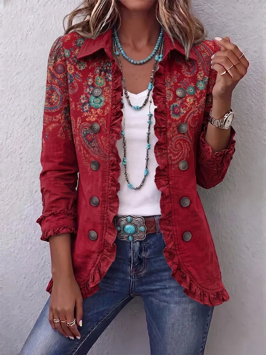 Fayrene | Giacca bohemiana con motivo paisley e volant