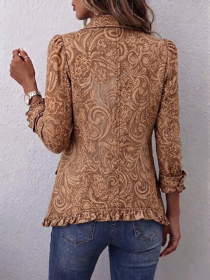 Vyclara | Giacca vintage con stampa floreale bohemiana e volant