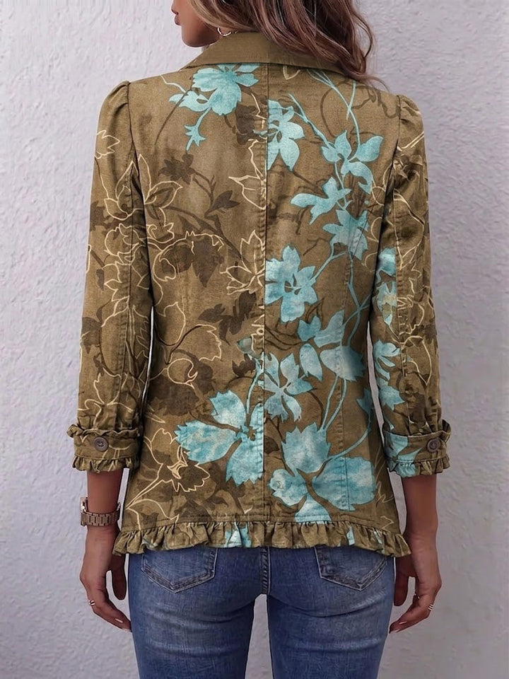 Sundara | Giacca boho a gradiente floreale vintage con volant