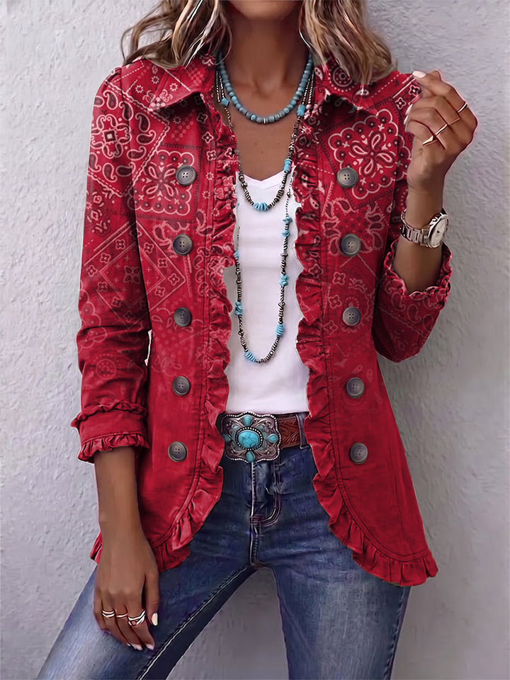 Criselle | Giacca bohemiana con stampa paisley sfumata e volant