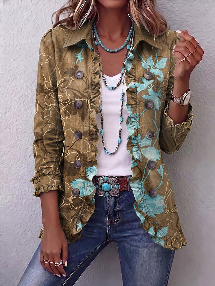 Sundara | Giacca boho a gradiente floreale vintage con volant