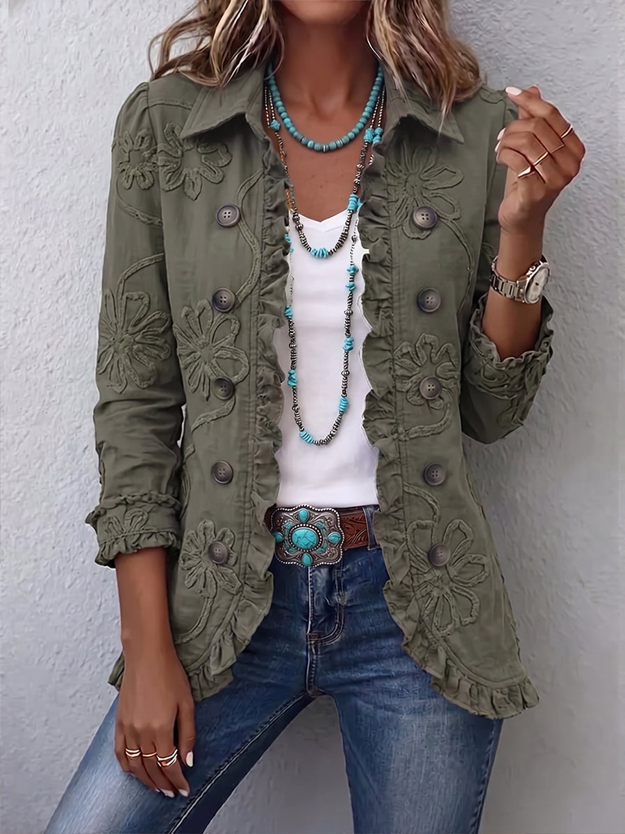 Kamberly | Giacca utilitaria ricamata floreale in stile boho-chic con finitura a balze