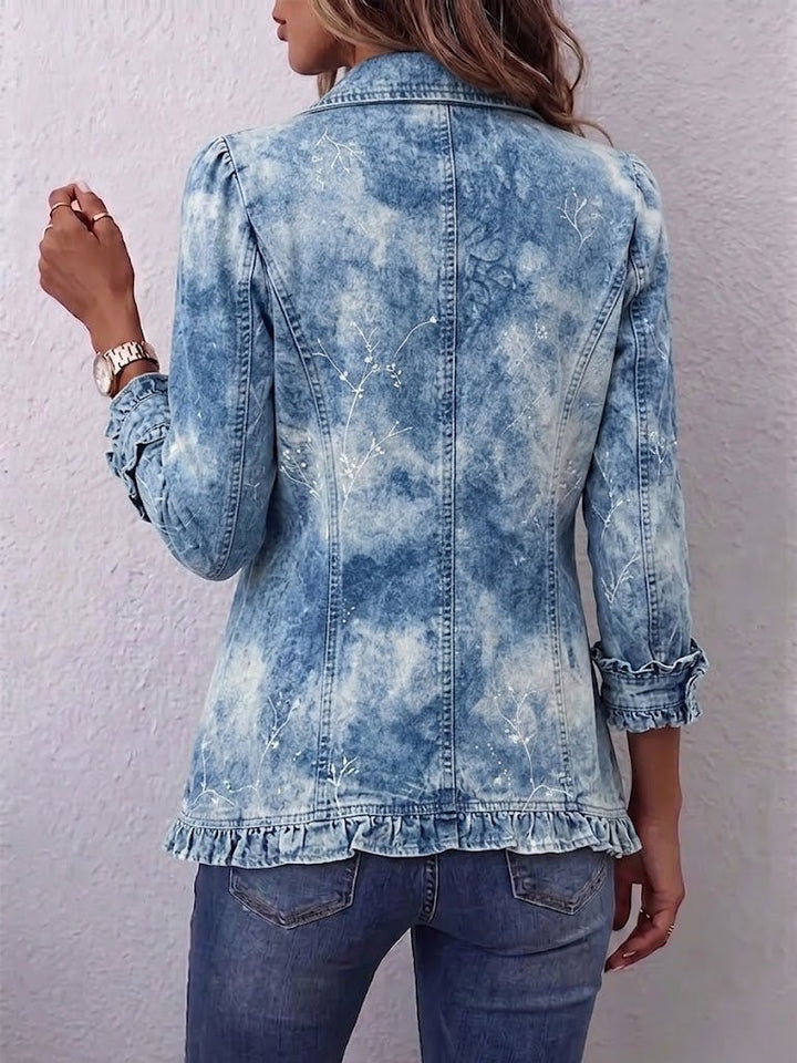 Jemison | Giacca con stampa botanica vintage a gradiente in stile boho con dettagli a volant