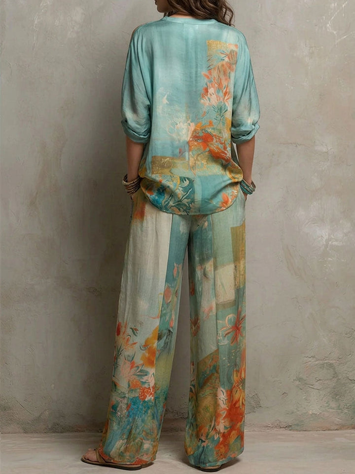 Chiara | Set elegante con stampa floreale e pantaloni palazzo