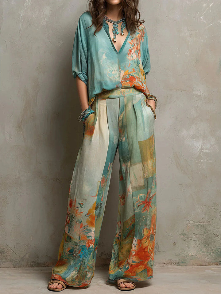 Chiara | Set elegante con stampa floreale e pantaloni palazzo