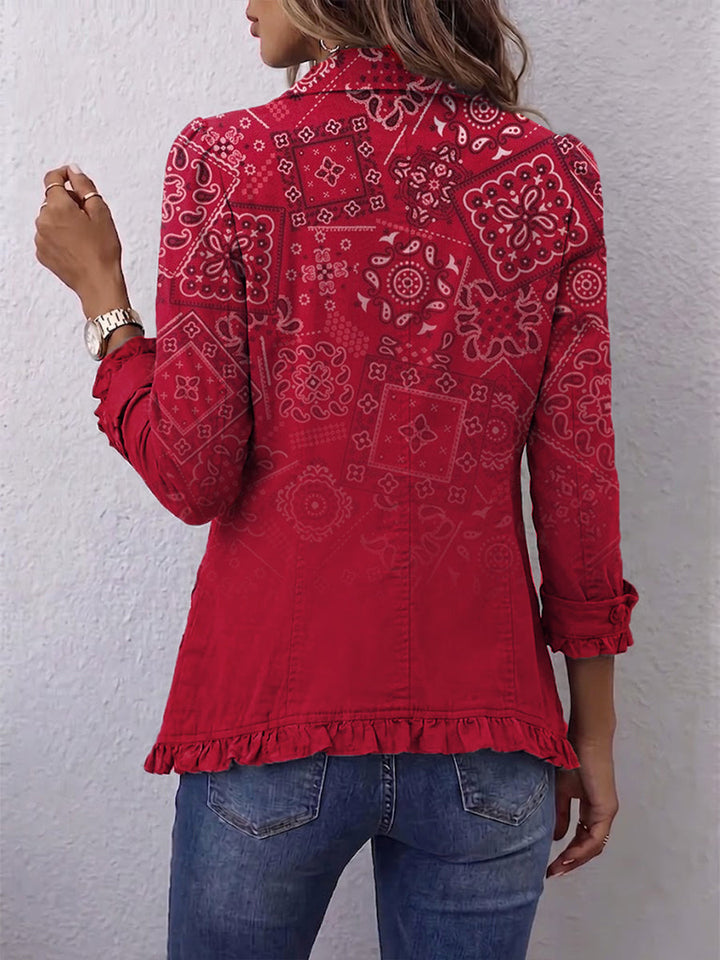 Criselle | Giacca bohemiana con stampa paisley sfumata e volant
